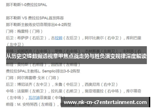从历史交锋数据透视意甲焦点战走势与胜负演变规律深度解读